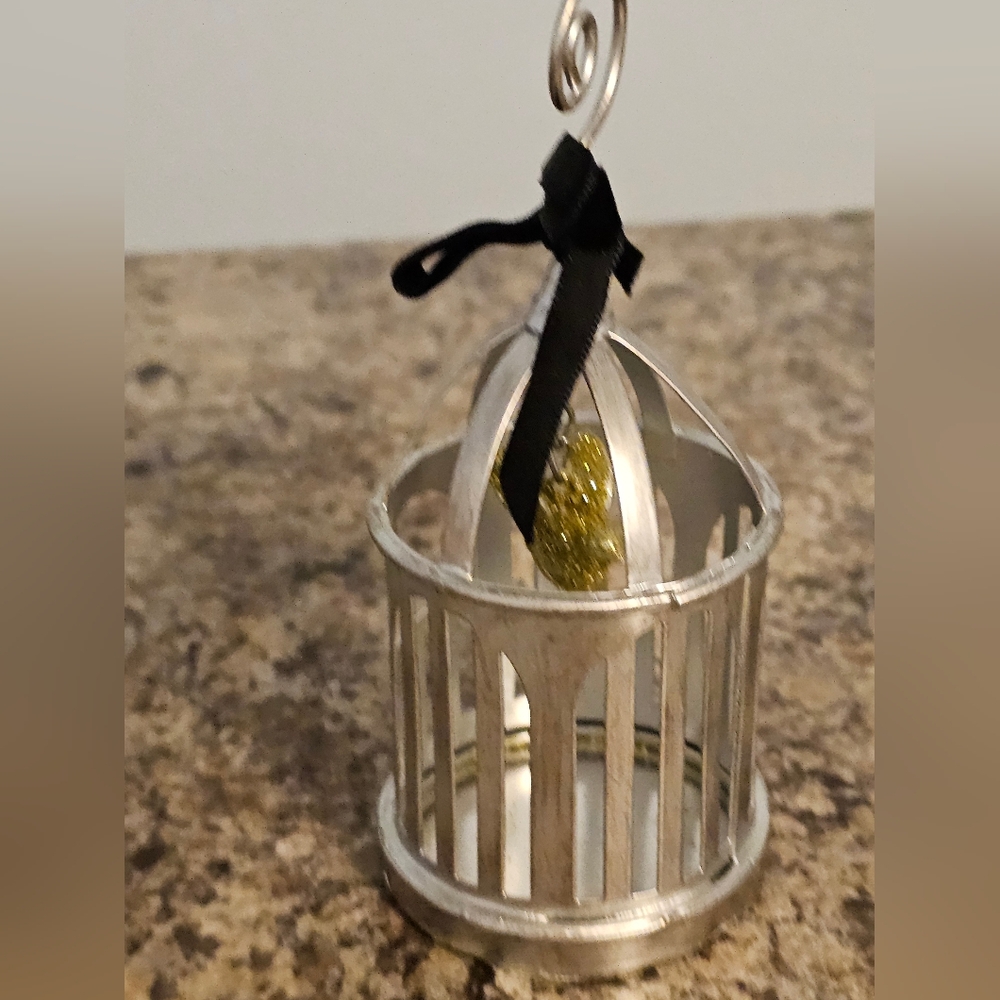 Birdcage & Gold Bird Hanging Ornament Metal Home Decor Christmas